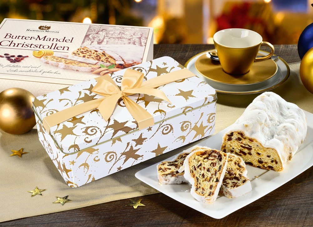 Butter-Mandel-Christstollen in der Metalldose